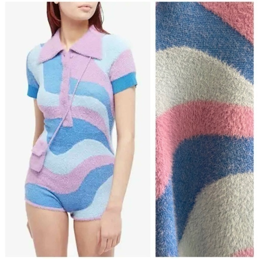 House of Sunny Purple Blue Retro Fuzzy Good Vibrations Bodysuit 8